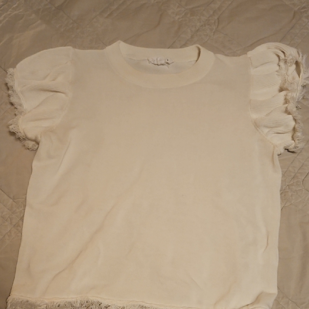 THML Cream Ruffle Sleeve Tee - Picture 2 of 10
